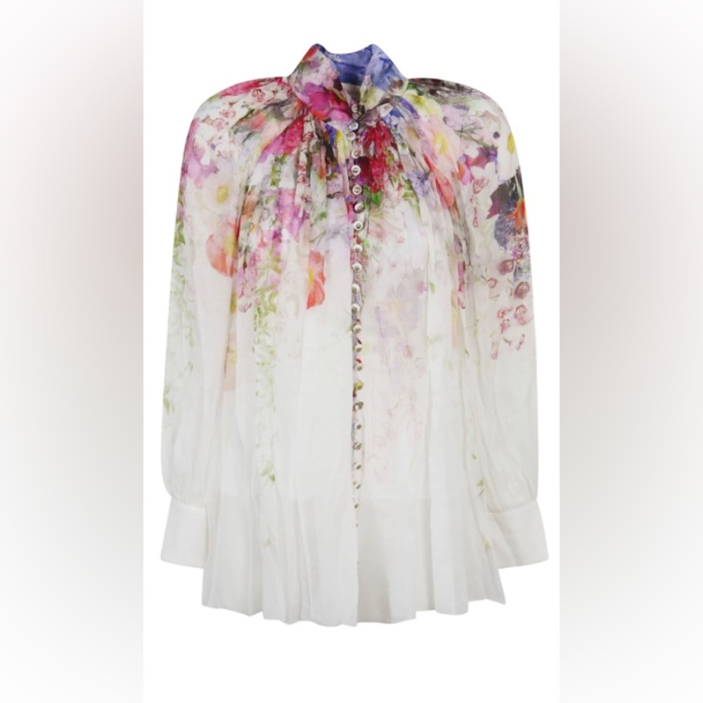 Zimmermann Floral Prima Smocked Ruched Shirt Blouse Size 1 NEW!